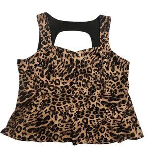 Torrid Leopard Print Sleeveless Back Cut Out‎ Peplum Blouse Tank Size 4X